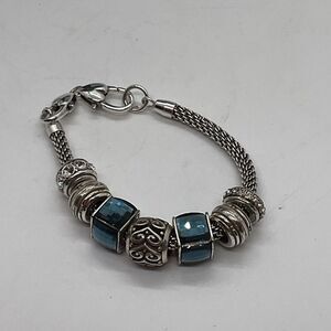 Brighton Silver Plated Blue Beaded Bracelet